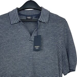 NEW Faherty Reserve LINEN Sweater Polo Short Sleeve Rock Stripe Mens XXL $178